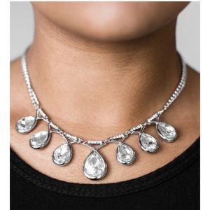 Silver necklace w/diamonds and earrings